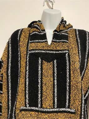 Men's V-Neck Striped Hoodie Sweater in Yellow and Black
